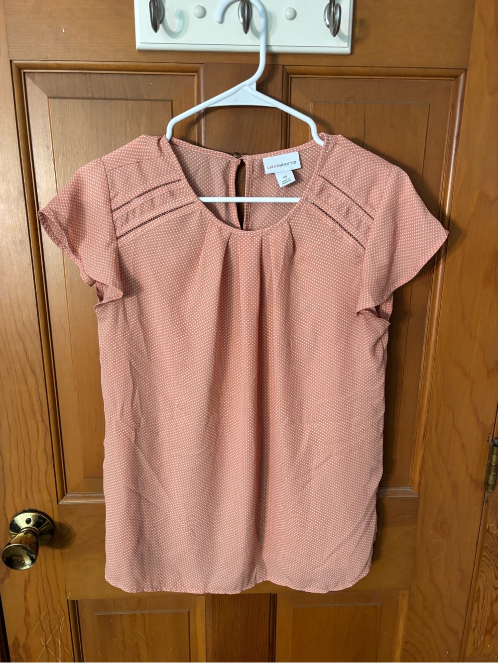 Liz Claiborne Rose Pink Short Sleeve Dot Blouse